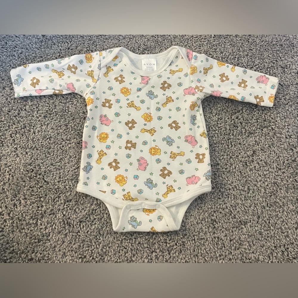 Y2K Avon Baby Long-Sleeve Animal Safari Print One-Piece Bodysuit 6-9M